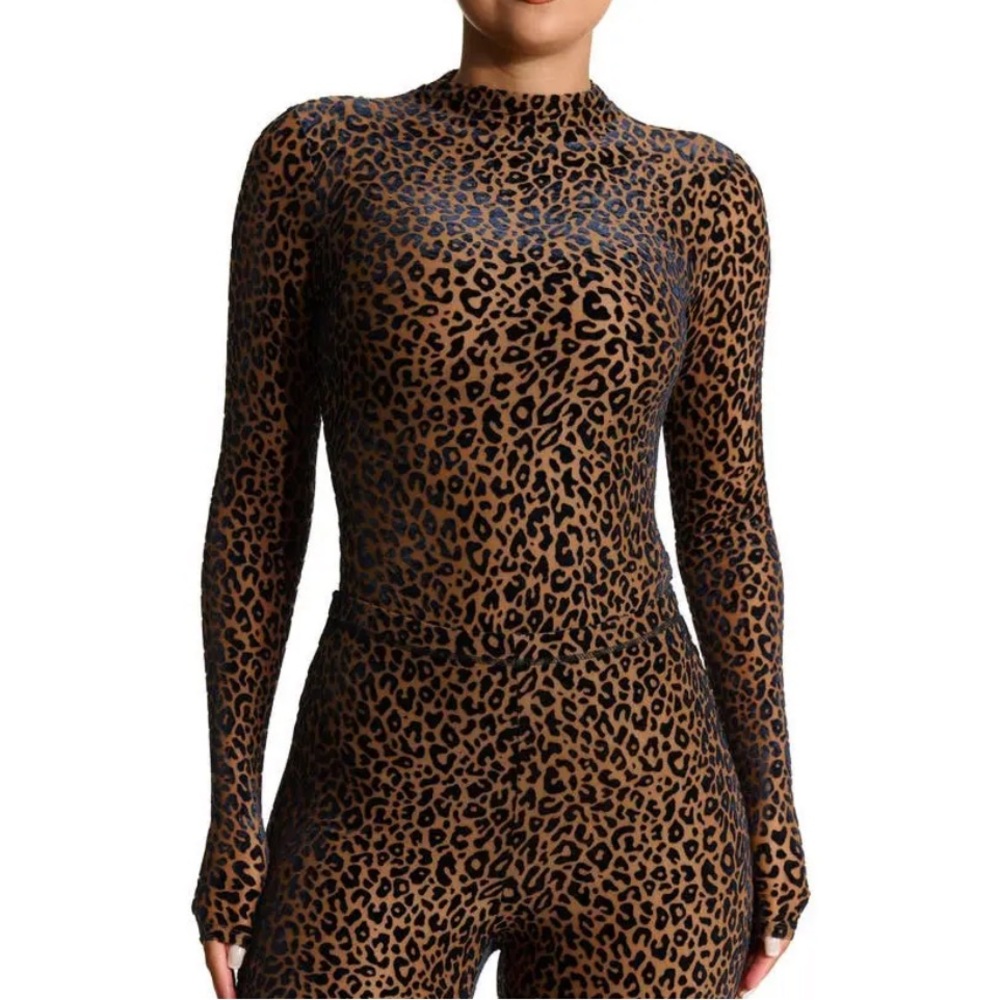 Naked Wardrobe burnout long sleeve bodysuit in Leopard nude